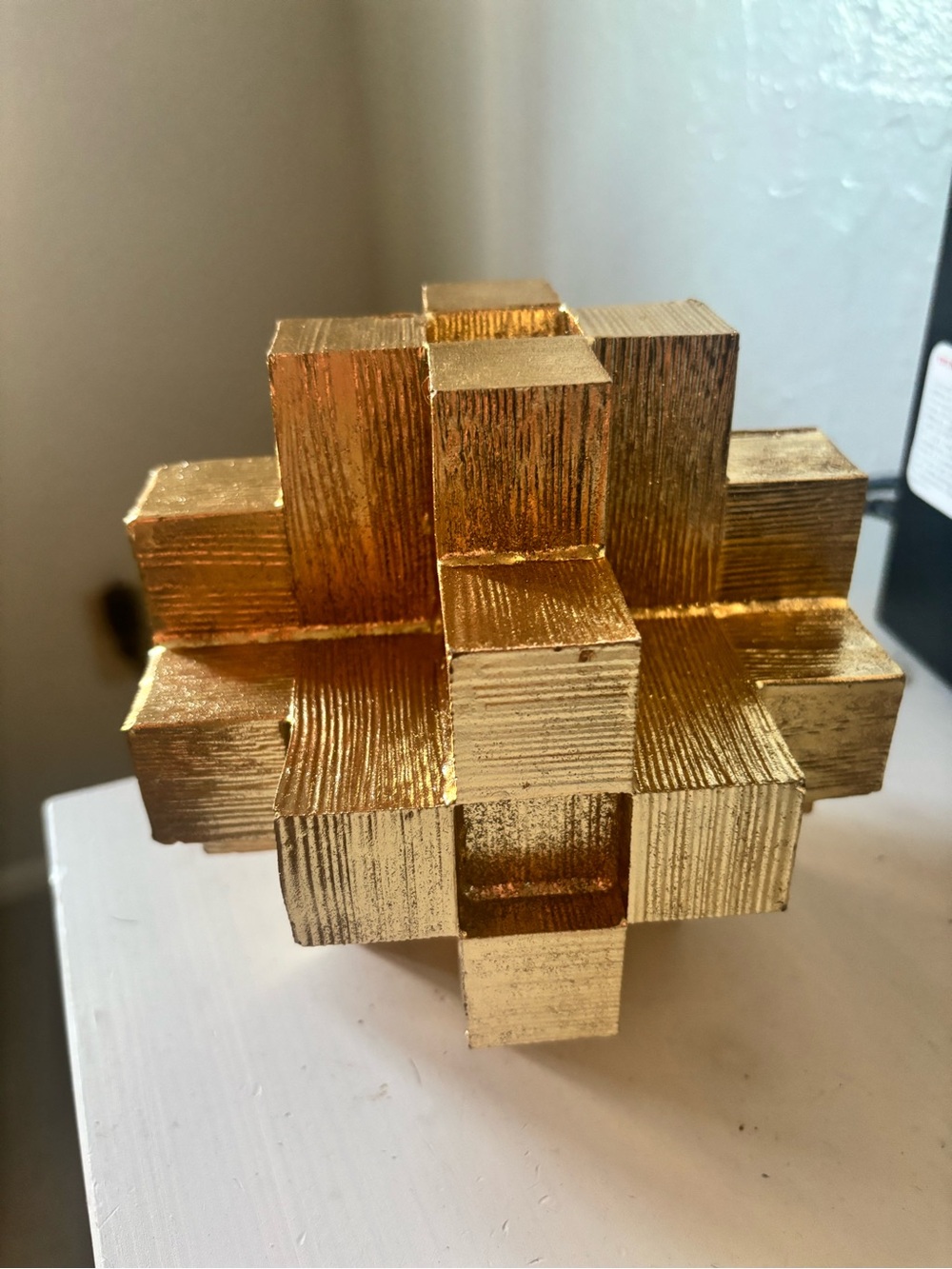 Gold Geometric Cube Sculpture - Home Art